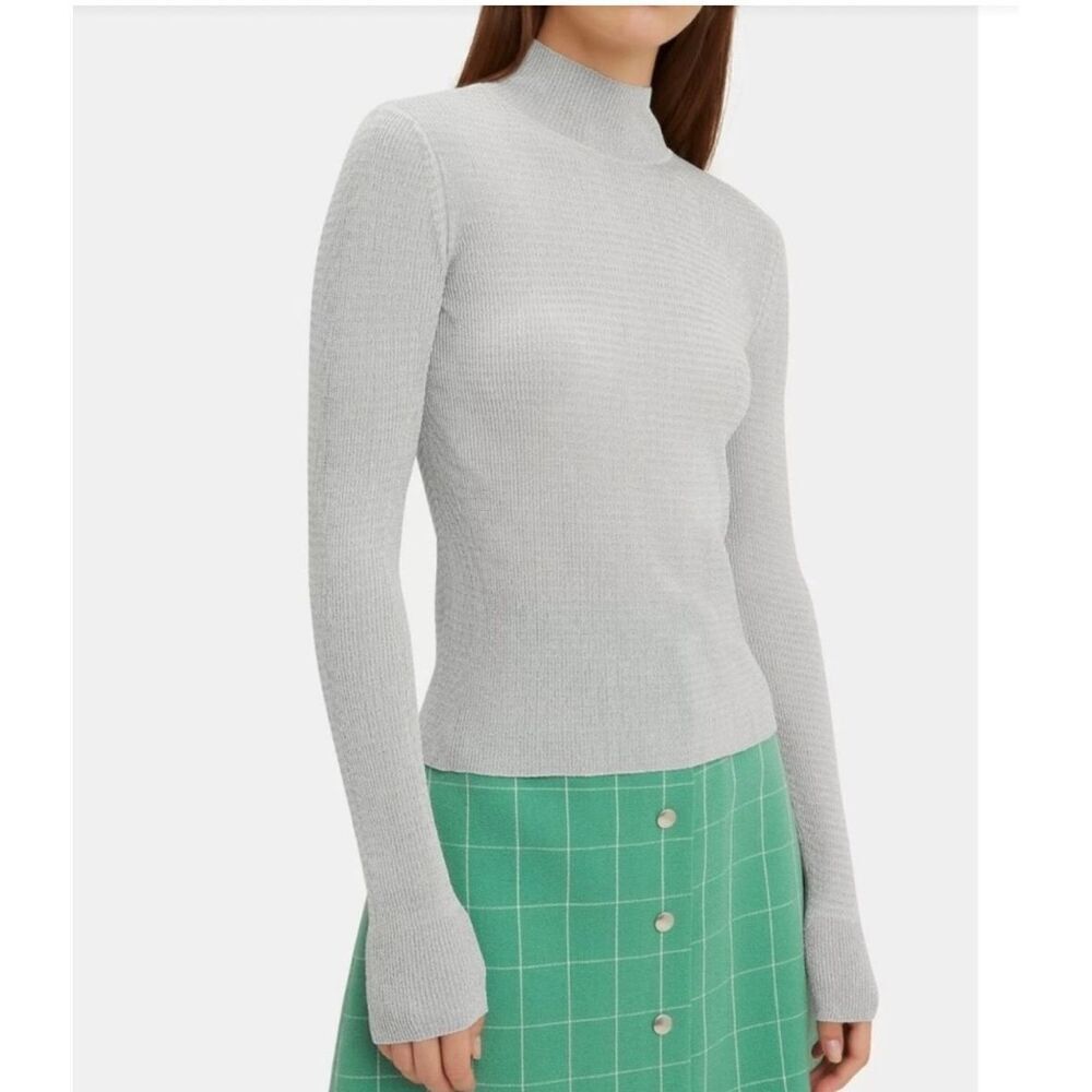 NWT Rag Bone  Raina Silver Lurex Striped Turtleneck Sweater Size S